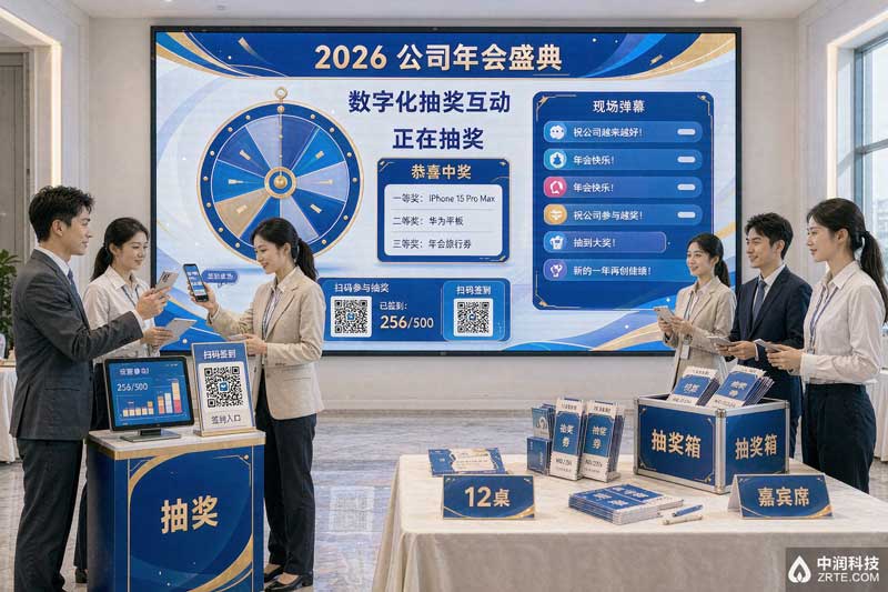 年会策划系统：宴会厅抽奖大屏互动与参会者手机扫码签到入场